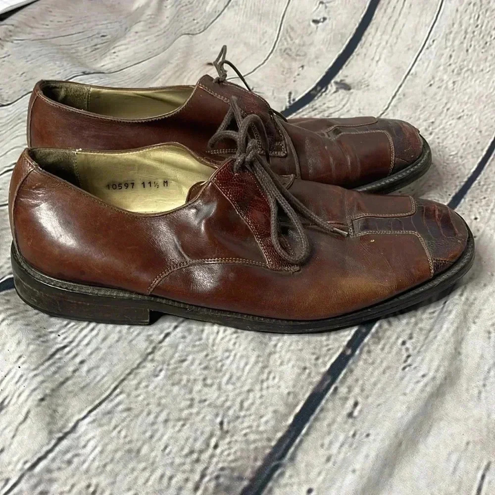 Belvedere Florence Sz 11.5 M Leather Oxford Ostrich Cap Toe Dress Shoe Italy - Picture 5 of 10